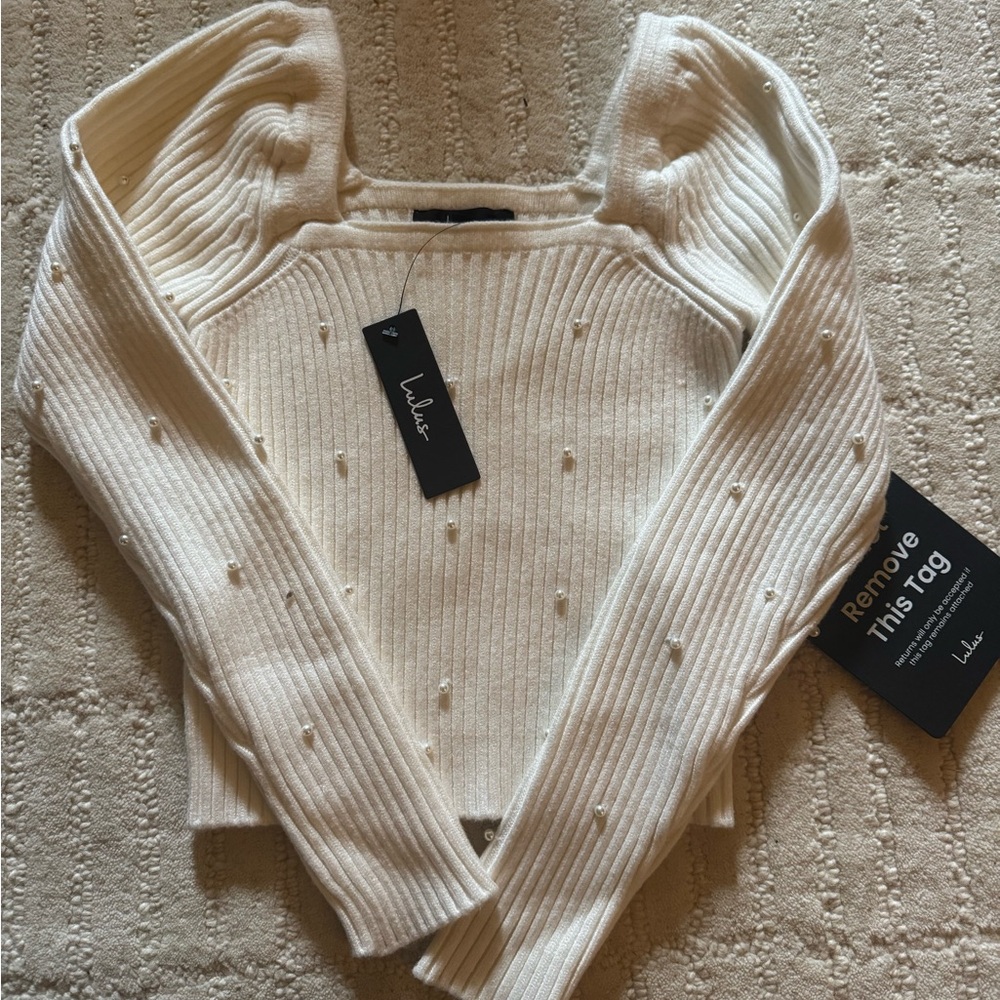 Lulu's Cream Ribbed Knit Sweater